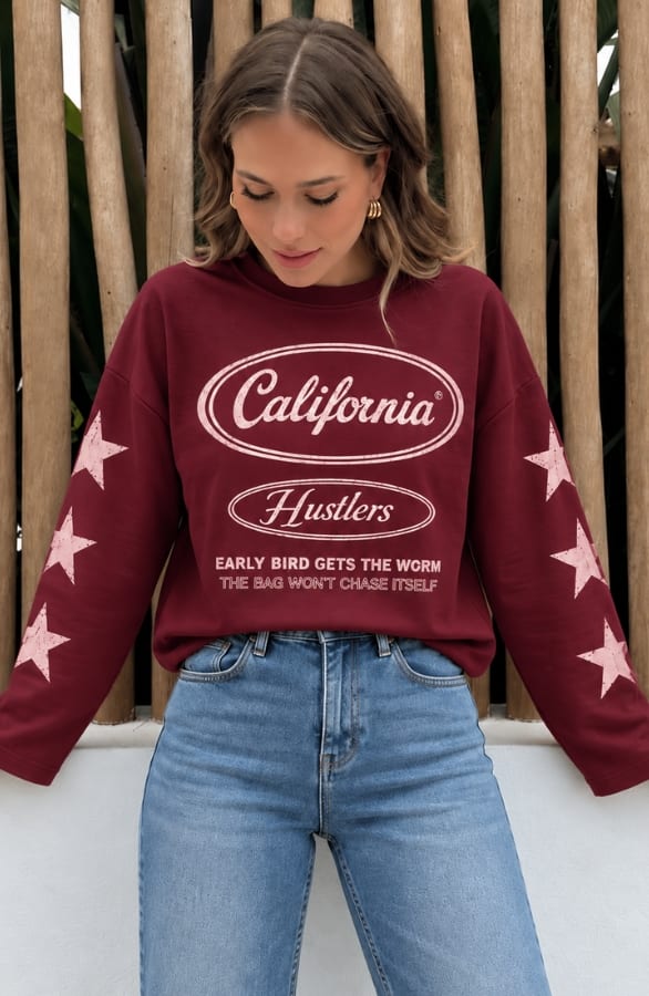 California Hustlers Top Katoen Burgundy Pink – shirts & tops, foto 5