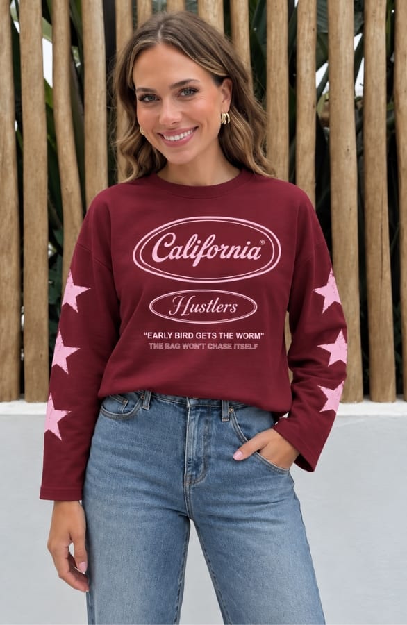 California Hustlers Top Katoen Burgundy Pink – shirts & tops, foto 3