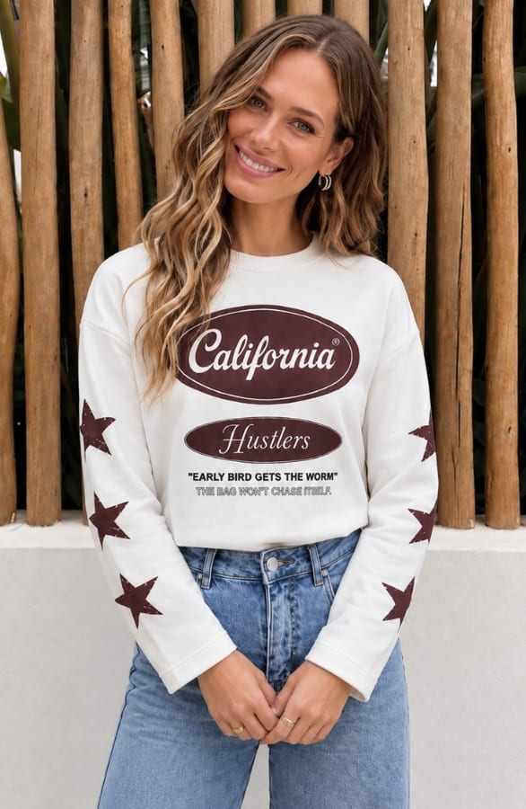 California Hustlers Top Katoen Ecru Choco – shirts & tops, foto 2