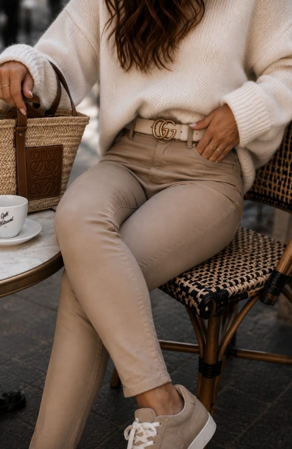Elle Coating Jeans Taupe – broeken, foto 4