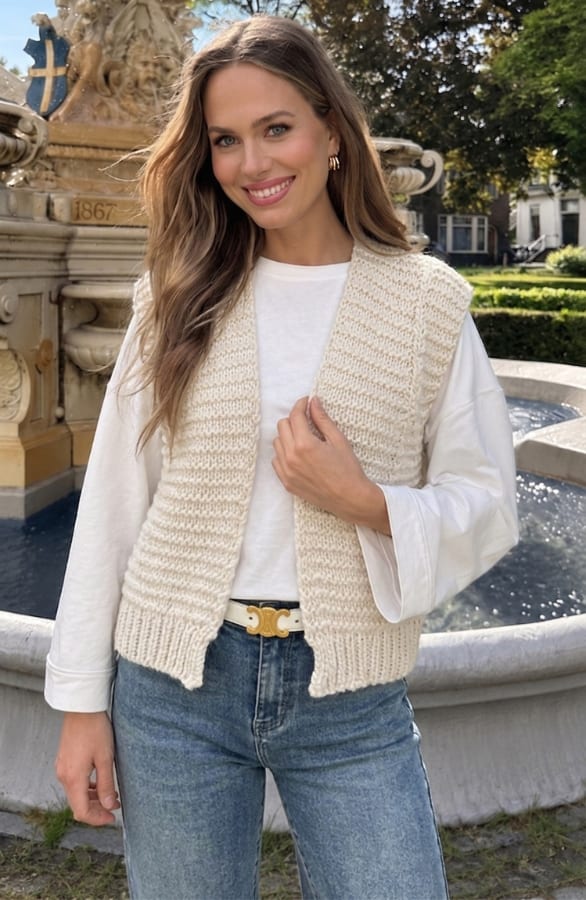 Grof Gebreid Gilet Kiek Beige