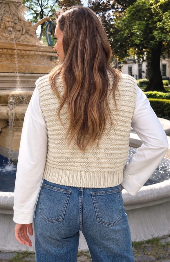 Grof Gebreid Gilet Kiek Beige – vesten, foto 4
