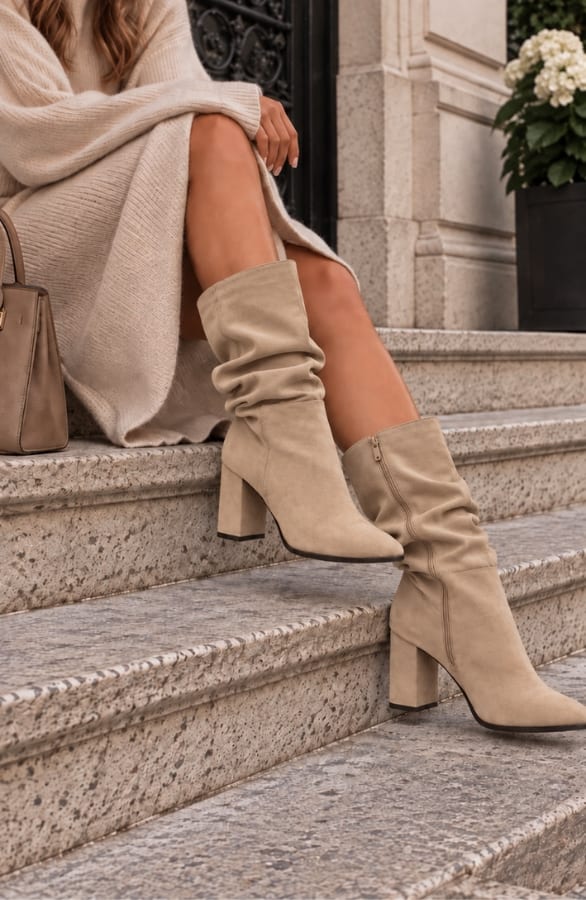 Heeled Slouch Boots Beige – schoenen, foto 3