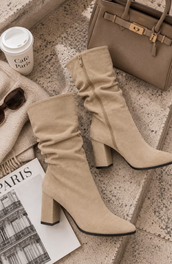 Heeled Slouch Boots Beige – schoenen, foto 2