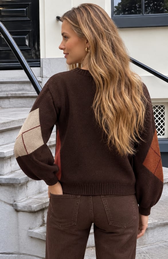 Knitted Color Block Sweater Choco – truien, foto 5