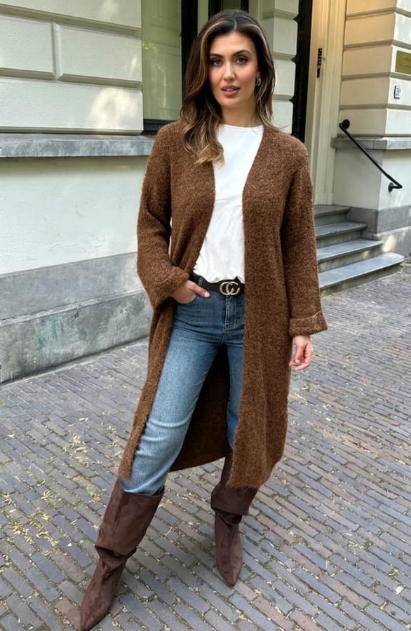Lang Gebreid Vest Choco – vesten, foto 6