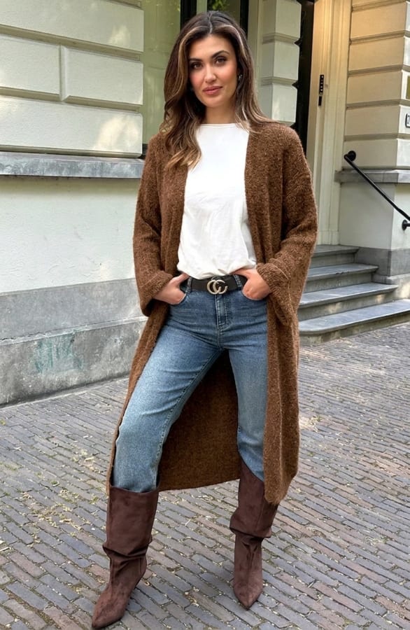 Lang Gebreid Vest Choco