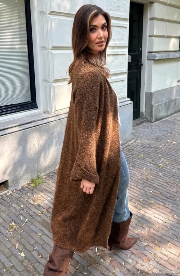 Lang Gebreid Vest Choco – vesten, foto 4