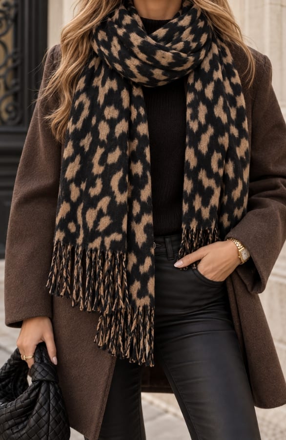 Leopard Soft Touch Scarf Black Camel – accessoires, foto 2