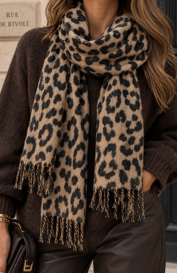 Leopard Soft Touch Scarf Camel Black