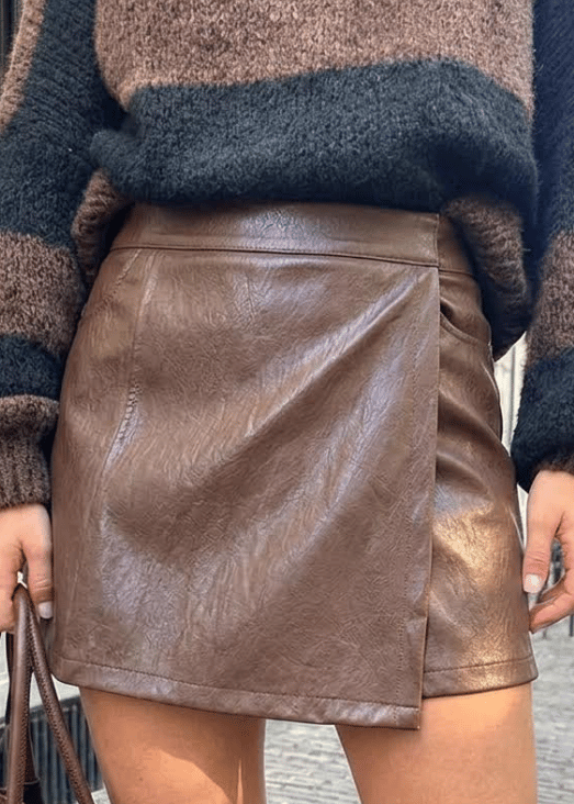Leren Skort met Overslag Choco