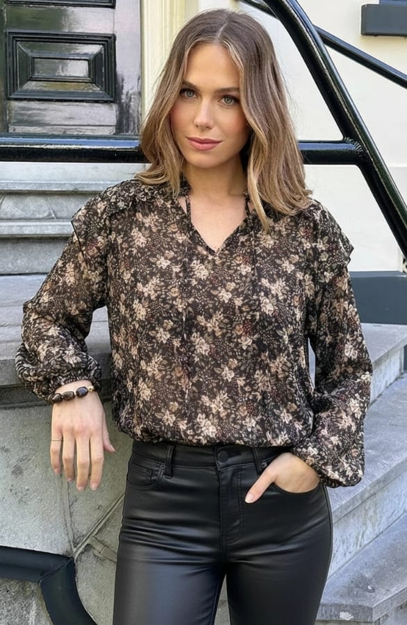 Luxury Flower V-Neck Blouse Army