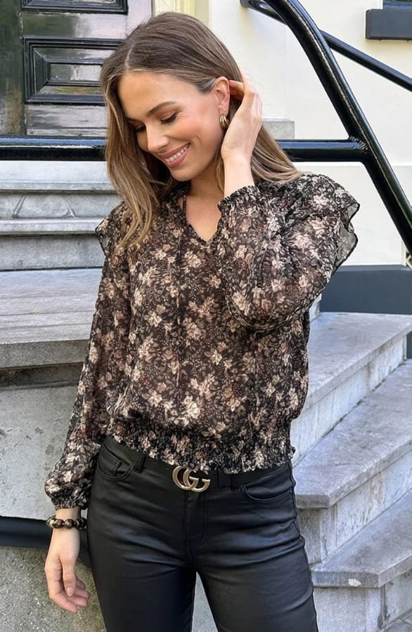 Luxury Flower V-Neck Blouse Army – kleding — foto 3