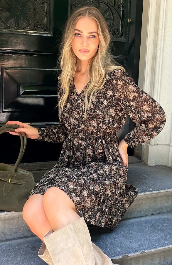 Luxury Flower V-Neck Dress Army