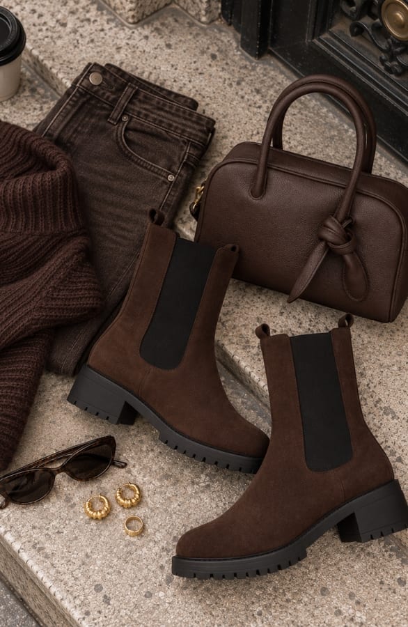 Mid Chelsea Suedine Boots Choco – schoenen, foto 3