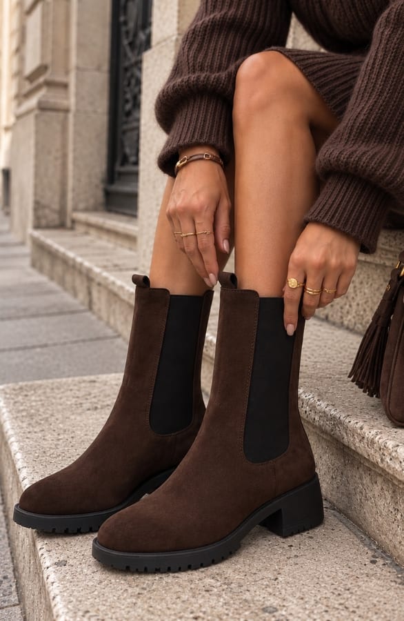 Mid Chelsea Suedine Boots Choco – schoenen, foto 2