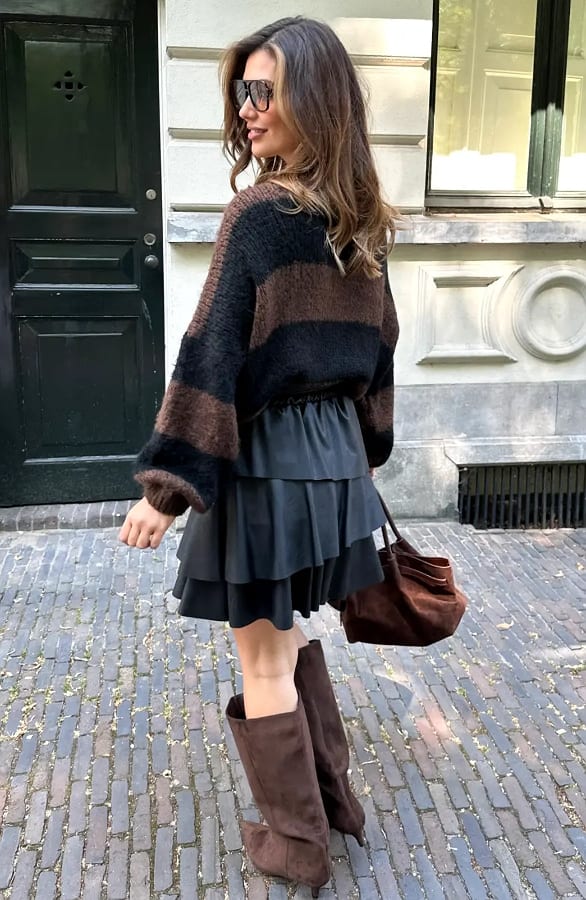 Oversized Gebreide Strepen Trui Zwart Choco – truien — foto 3