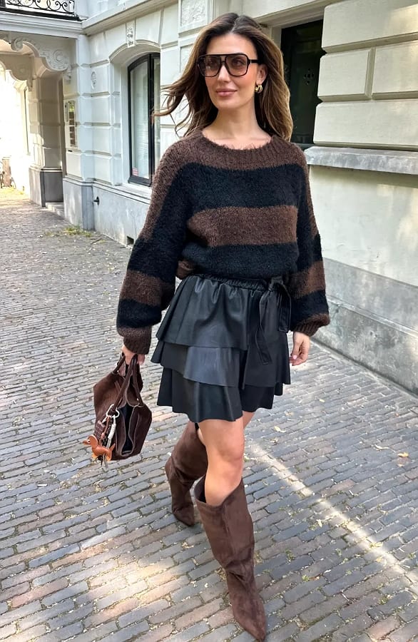 Oversized Gebreide Strepen Trui Zwart Choco – truien — foto 6
