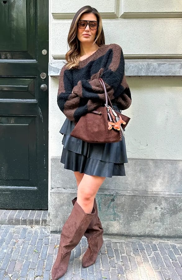 Oversized Gebreide Strepen Trui Zwart Choco – truien — foto 5