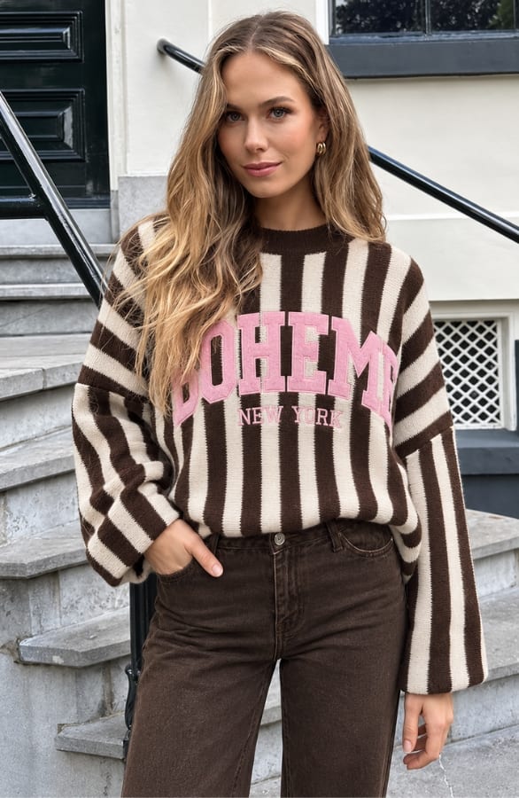 Oversized Strepen Boheme Sweater Choco Pink – truien, foto 4