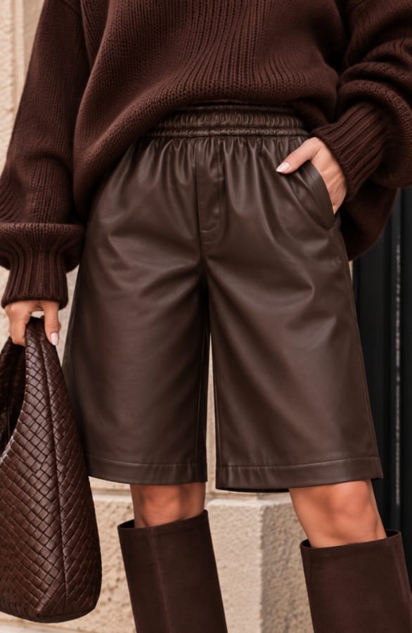 PU Leer Bermuda Short Choco