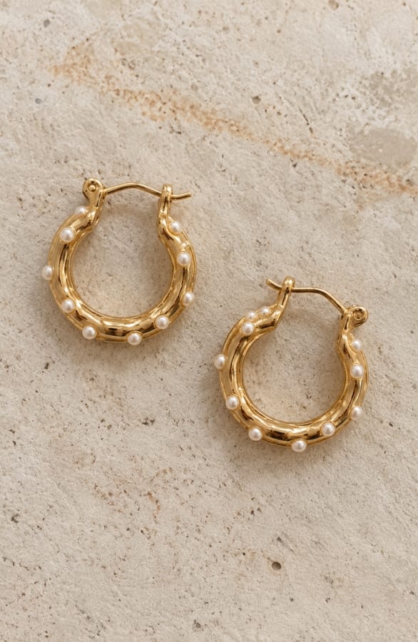 Pearl Hoop Earrings Gold