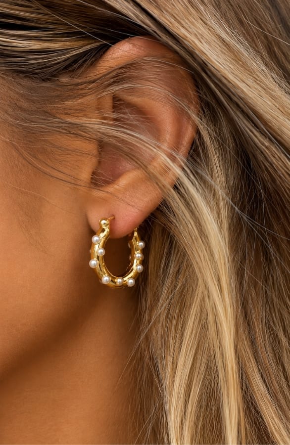 Pearl Hoop Earrings Gold – accessoires, foto 2