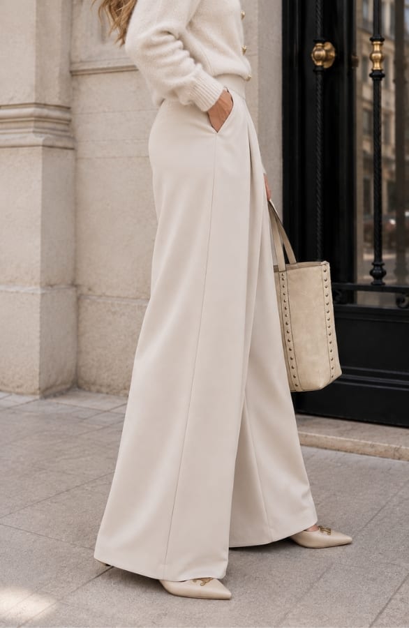 Pleated Wide Leg Pantalon Beige – broeken, foto 2