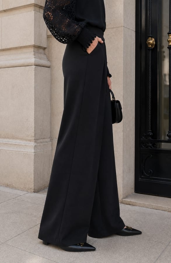 Pleated Wide Leg Pantalon Black – flared broeken — foto 4