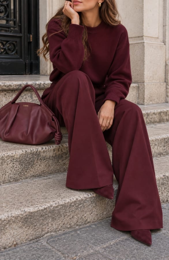 Pleated Wide Leg Pantalon Bordeaux – broeken, foto 3