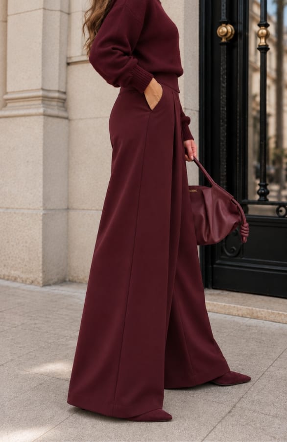 Pleated Wide Leg Pantalon Bordeaux – broeken, foto 5