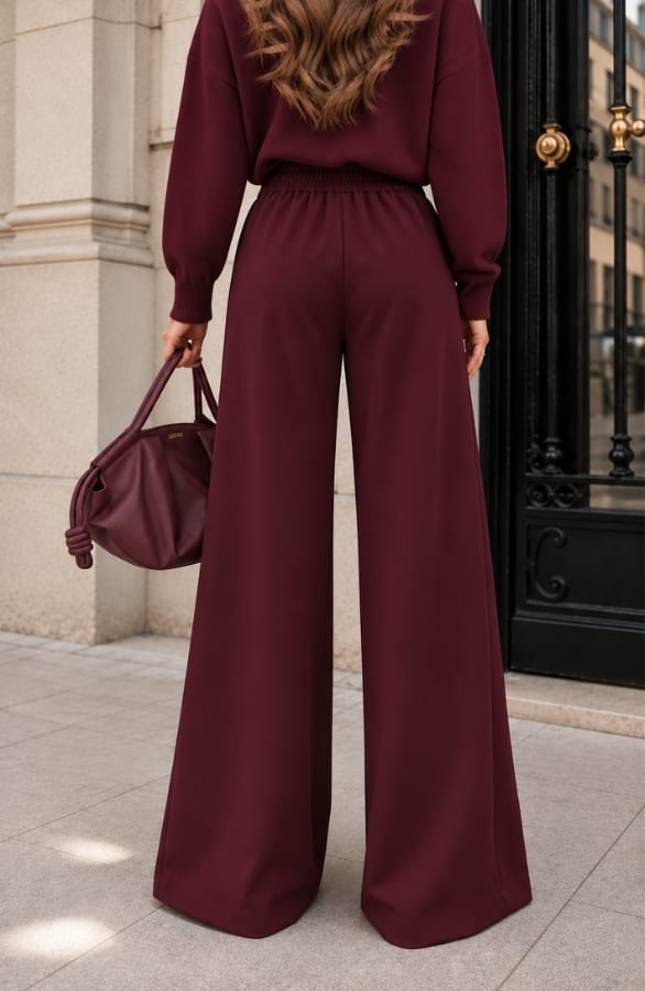 Pleated Wide Leg Pantalon Bordeaux – broeken, foto 4