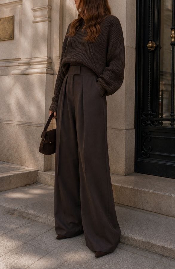 Pleated Wide Leg Pantalon Choco – flared broeken — foto 3