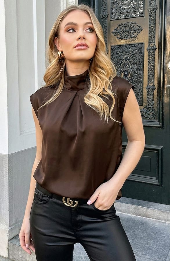 Satijnen Col Top Choco – shirts & tops, foto 2