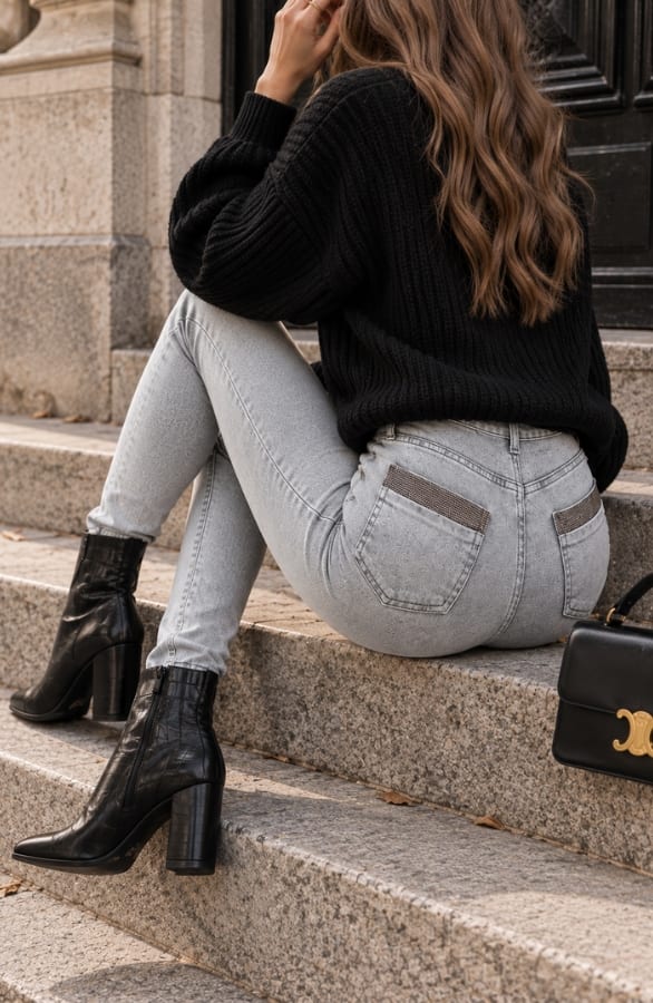 Skinny Jeans Glitter Denim Grijs, foto 3