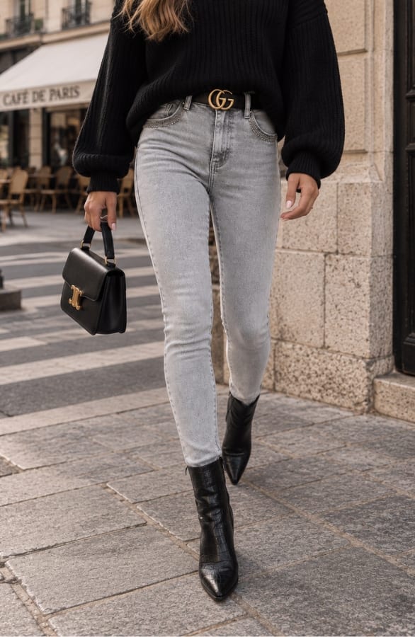 Skinny Jeans Glitter Denim Grijs