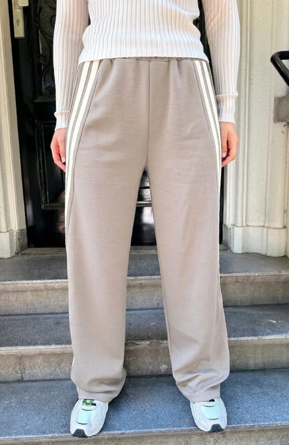 Strepen Wide Leg Broek Beige