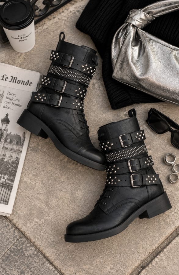 Studded Biker Boots Zwart – schoenen, foto 2
