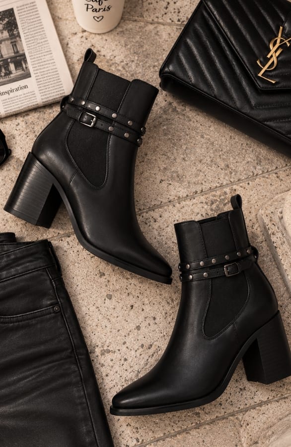 Studded Block Heels Chelsea Black – schoenen, foto 2