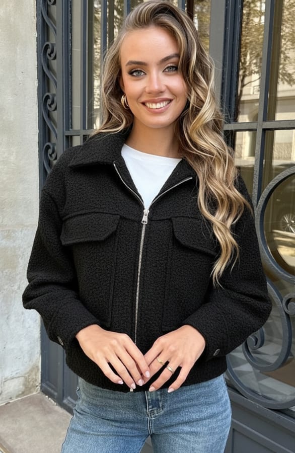 Teddy Bomber Jacket Met Rits Eden Zwart – jassen — foto 3