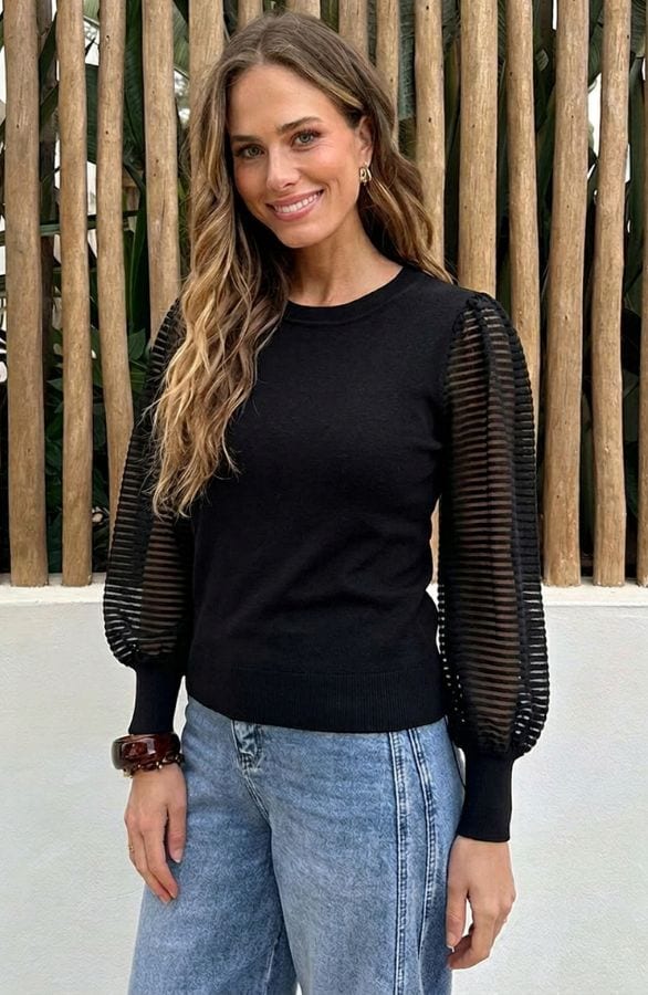 Trui Detail Mouwen Hailey Zwart – shirts & tops, foto 3