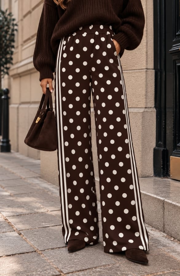 Polkadot Wide Leg Broek Met Bies Choco