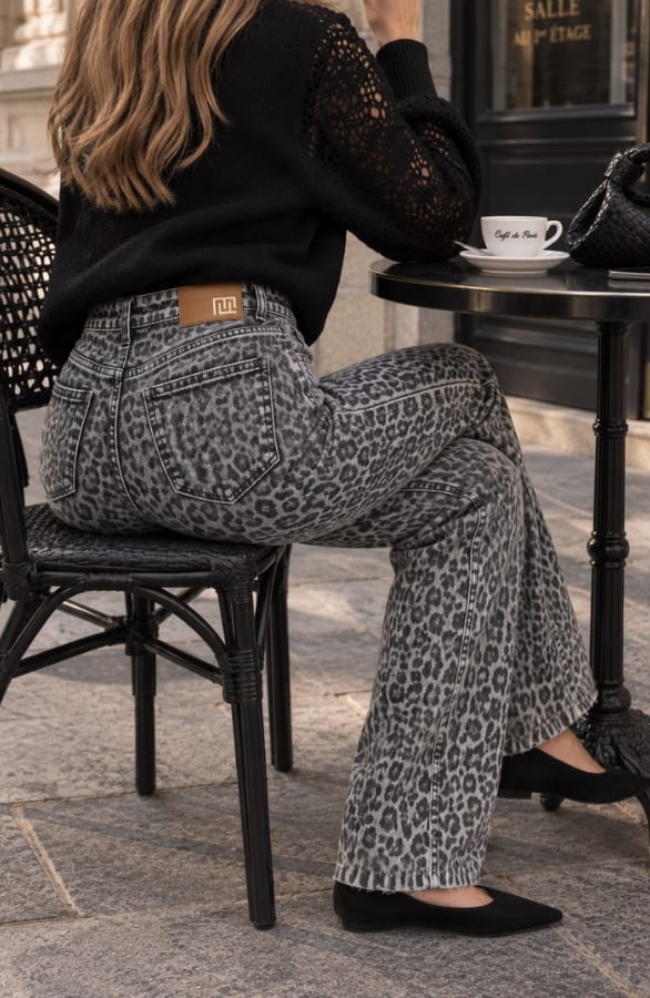Wide Leg Jeans Dez Leopard Grey, foto 4