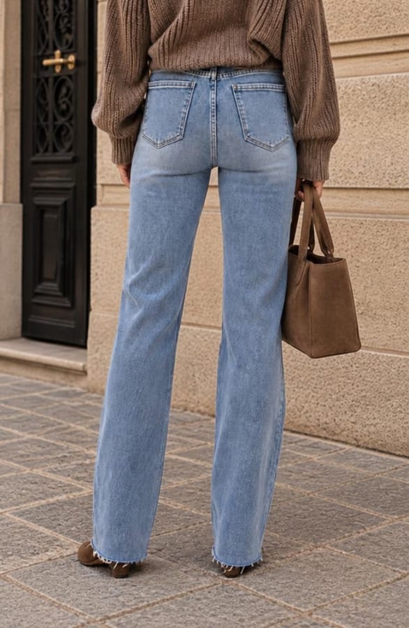 Wide Leg Jeans Dez Mid Blue Damaged – flared broeken, foto 3
