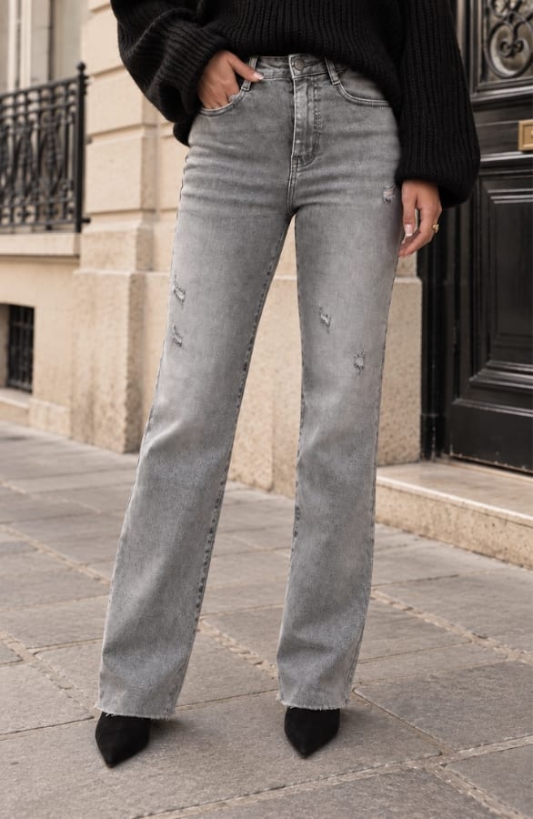 Wide Leg Jeans Dez Grey Damaged