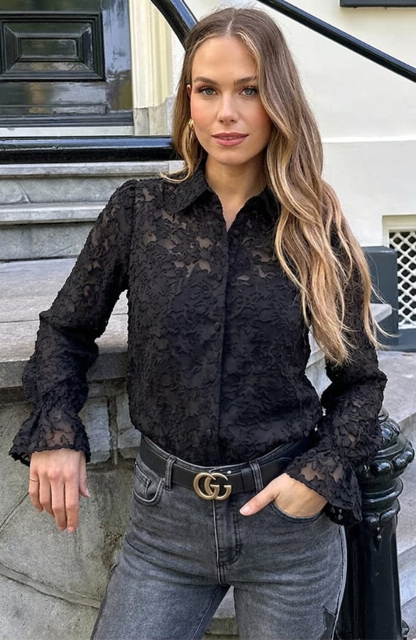 Floral Mesh Blouse Zwart – dameskleding, foto 4
