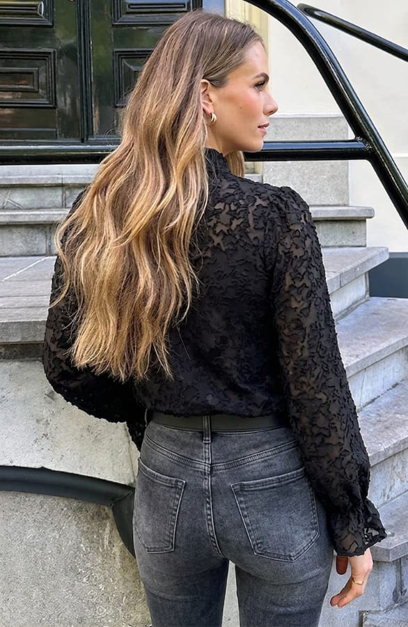 Floral Mesh Blouse Zwart – dameskleding, foto 5