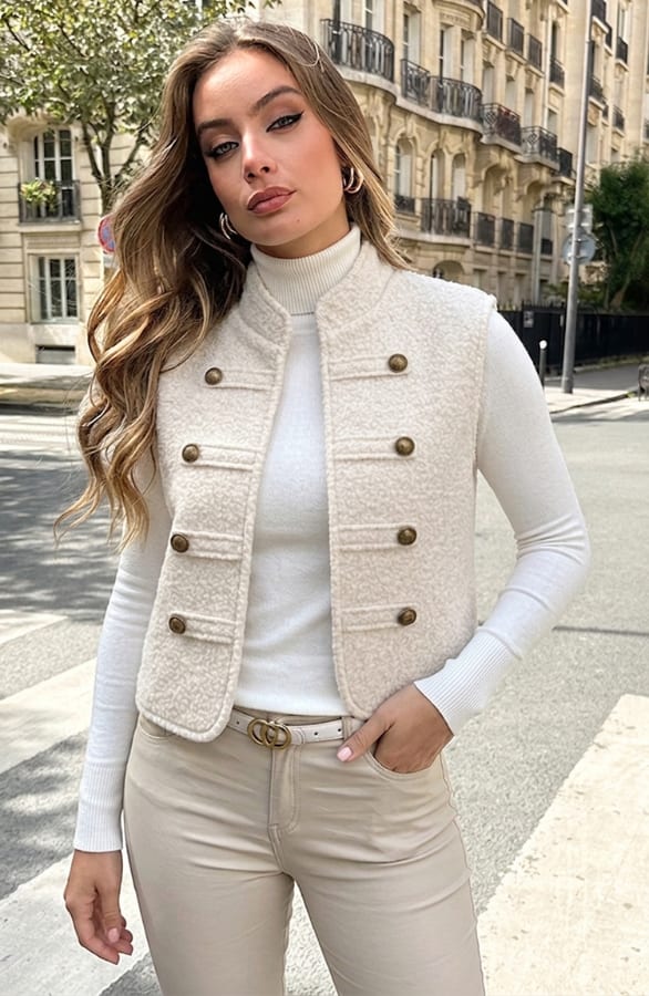 Boucle Officer Gilet Lara Beige – vesten, foto 5