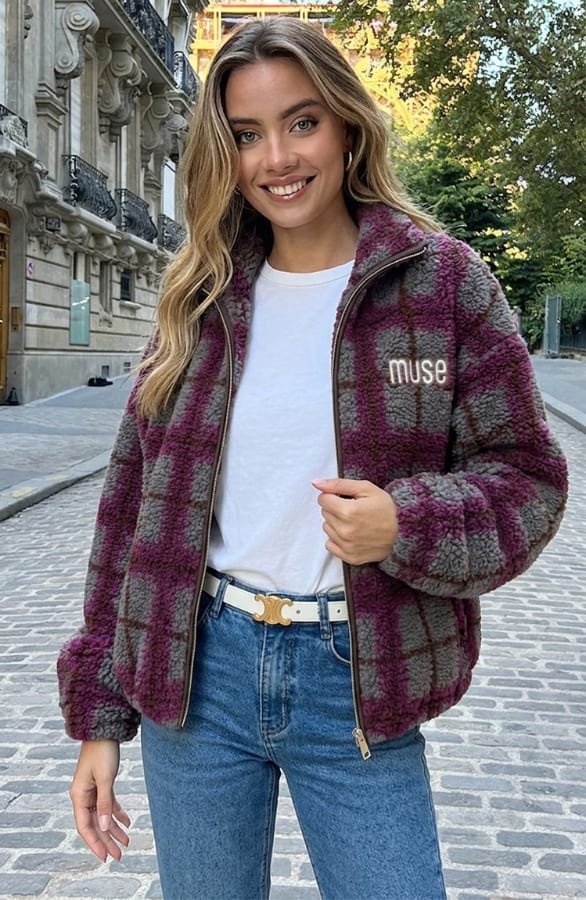 Teddy Bomber Jacket Ruit Nova Grijs Paars – jassen, foto 3