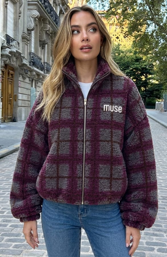 Teddy Bomber Jacket Ruit Nova Grijs Paars